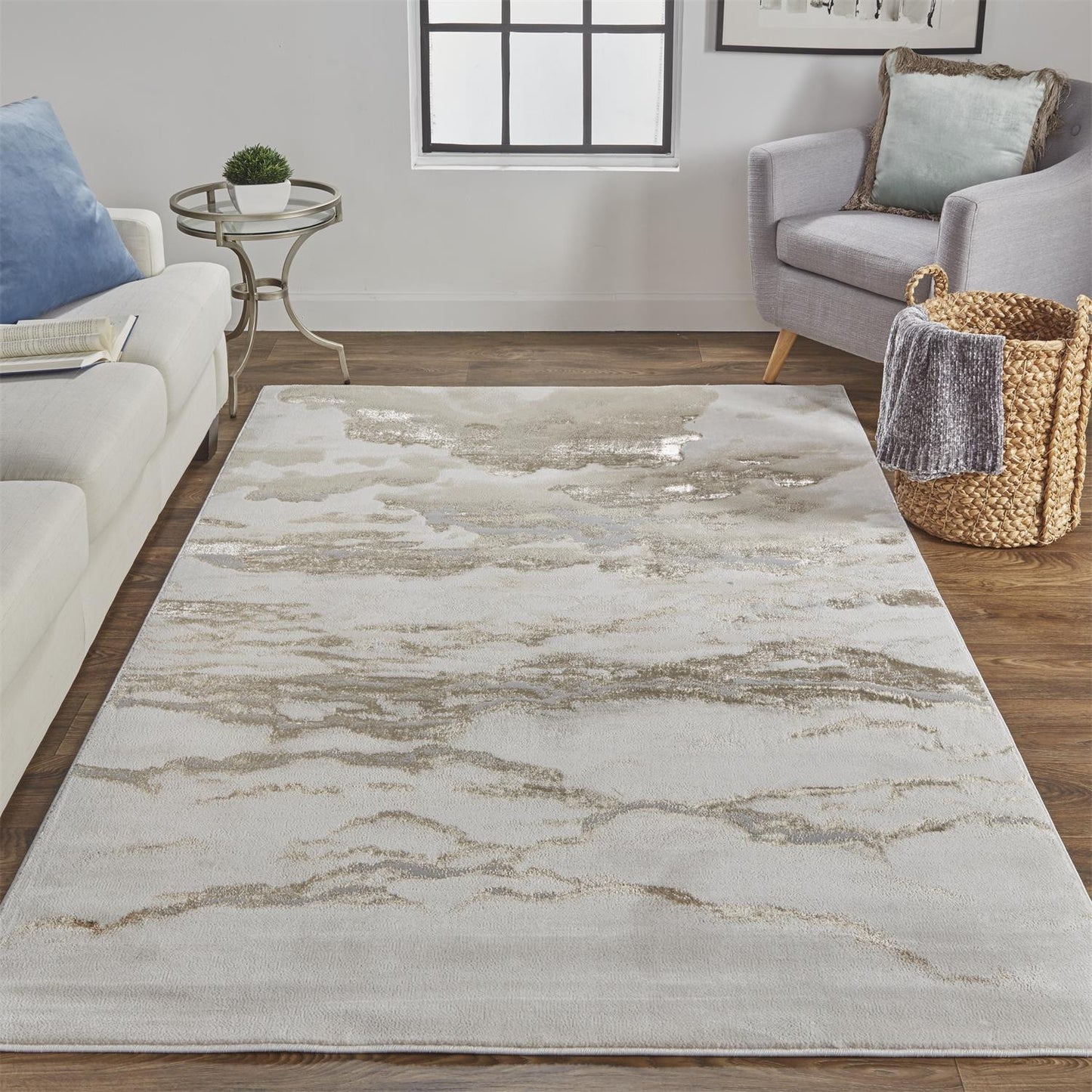 10 x 13 Ivory Tan & Gray Stain Resistant Rug