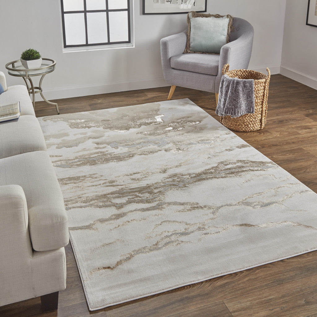 10 x 13 Ivory Tan & Gray Stain Resistant Rug