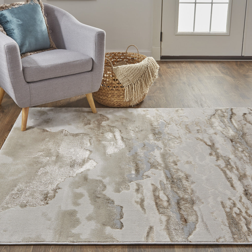 10 x 13 Ivory Tan & Gray Stain Resistant Rug
