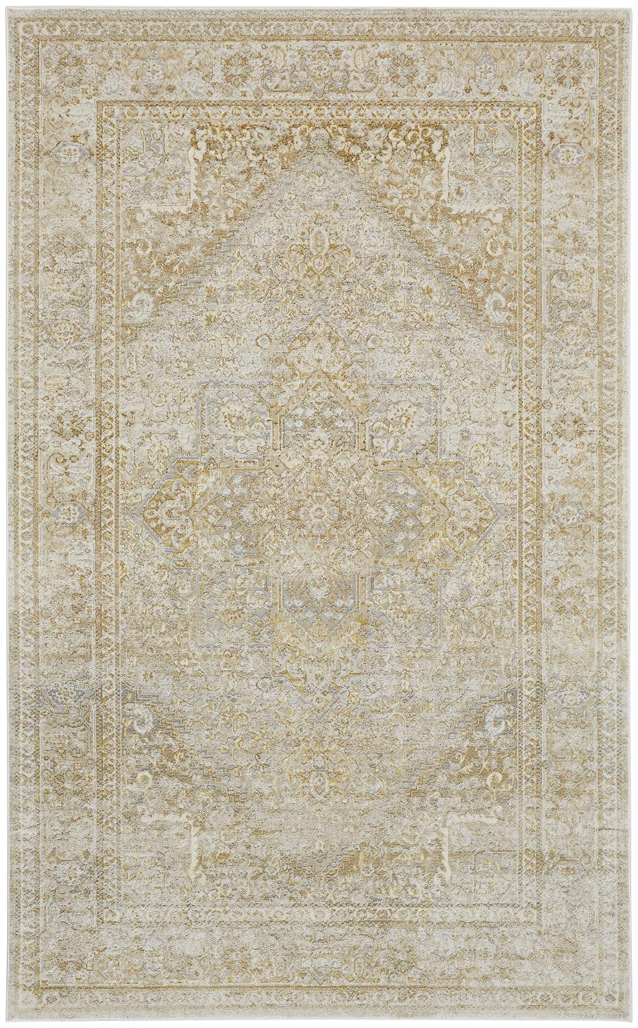 10 x 13 Ivory & Gold Floral Stain Resistant Rug