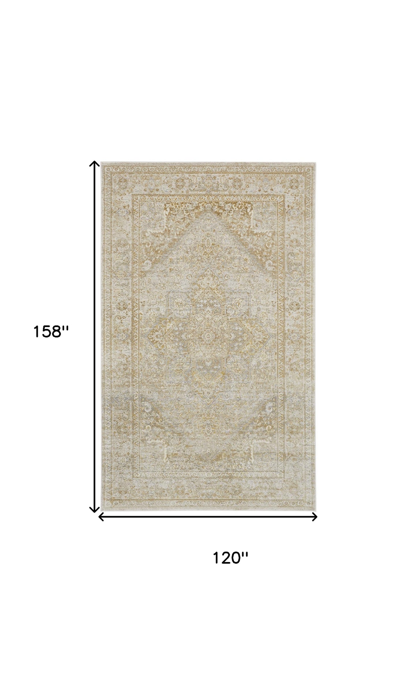10 x 13 Ivory & Gold Floral Stain Resistant Rug