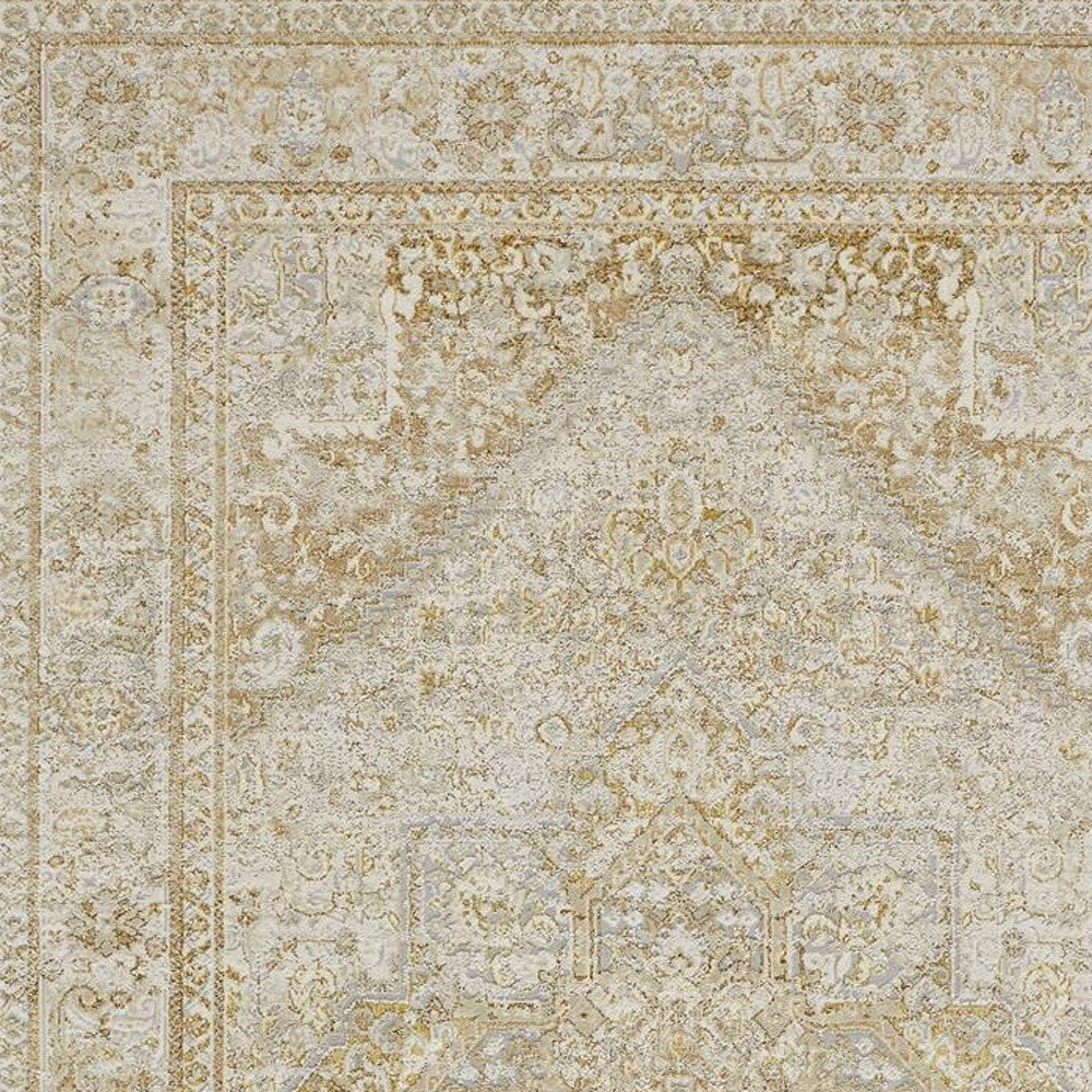 10 x 13 Ivory & Gold Floral Stain Resistant Rug