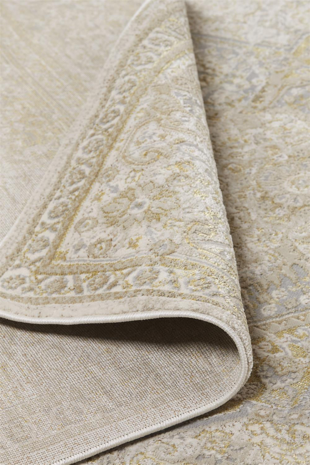 10 x 13 Ivory & Gold Floral Stain Resistant Rug