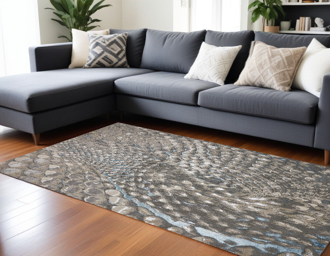 10 x 13 Blue Silver & Gray Geometric Stain Resistant Rug