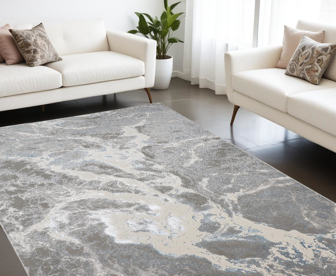 10 x 13 Gray & Ivory Power Loom Rug
