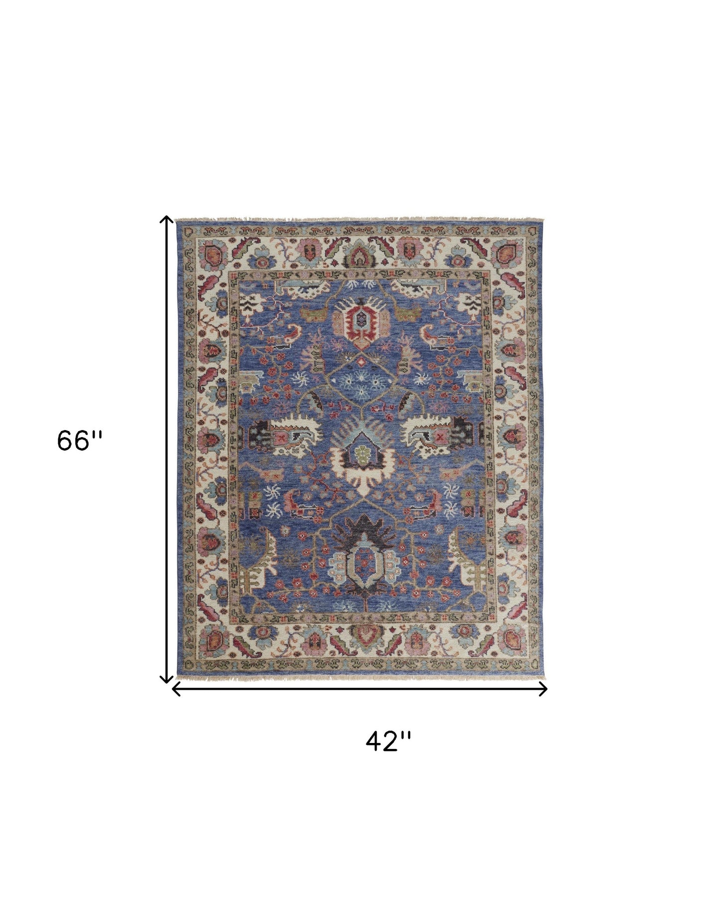 4 x 6 Blue & Red Wool Floral Hand Knotted Stain Resistant Rug