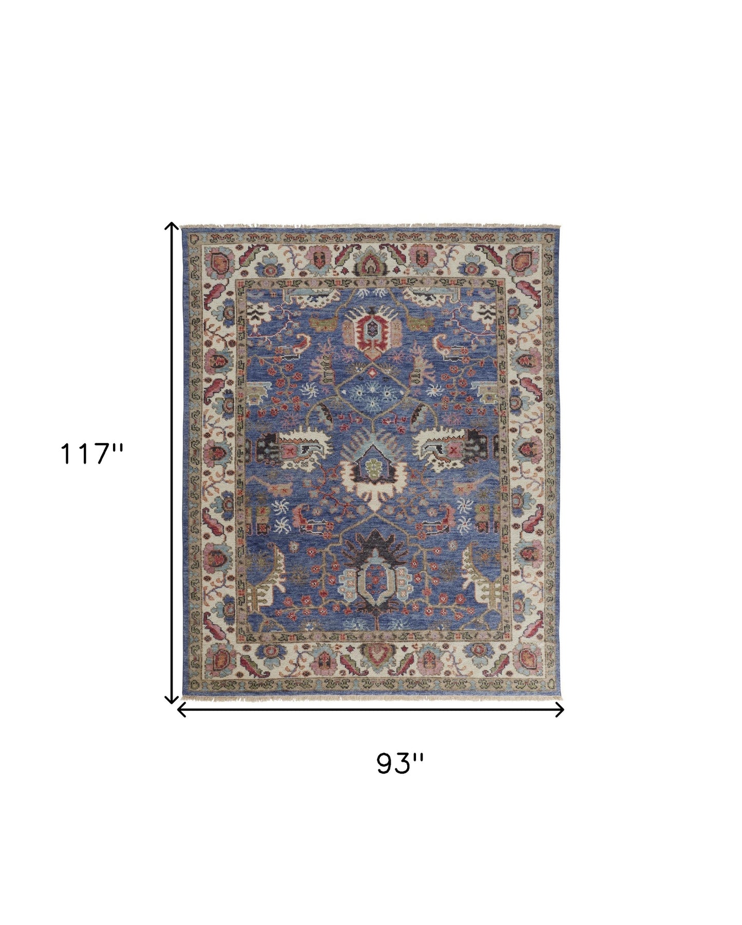 8 x 10 Blue & Red Wool Floral Hand Knotted Stain Resistant Rug
