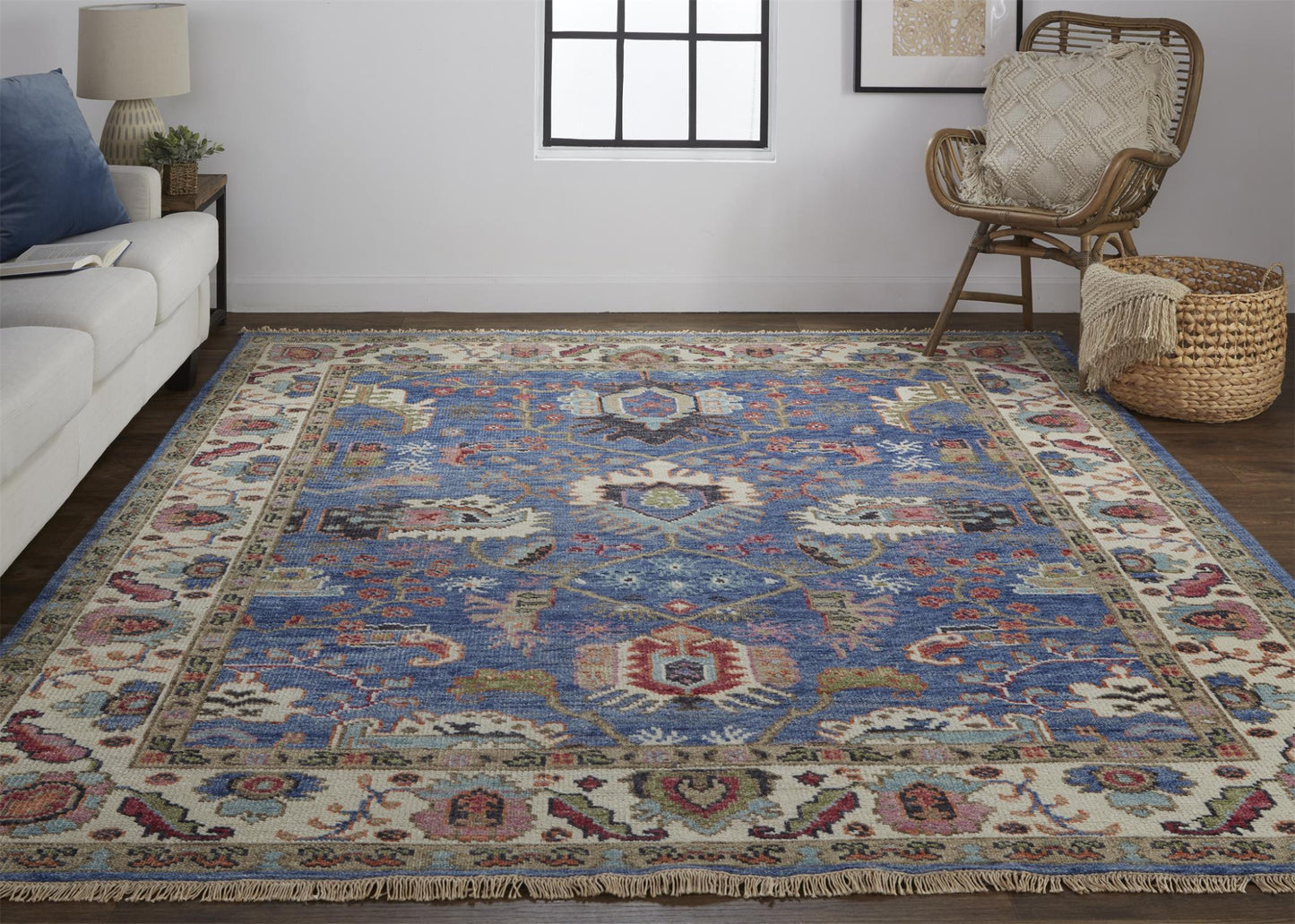 10 x 13 Blue & Red Wool Floral Hand Knotted Stain Resistant Rug