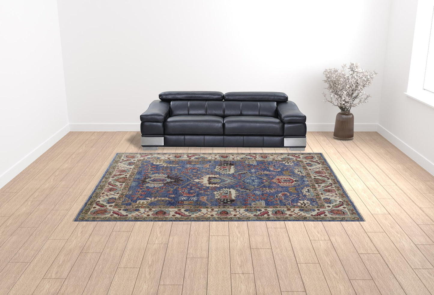 10 x 13 Blue & Red Wool Floral Hand Knotted Stain Resistant Rug