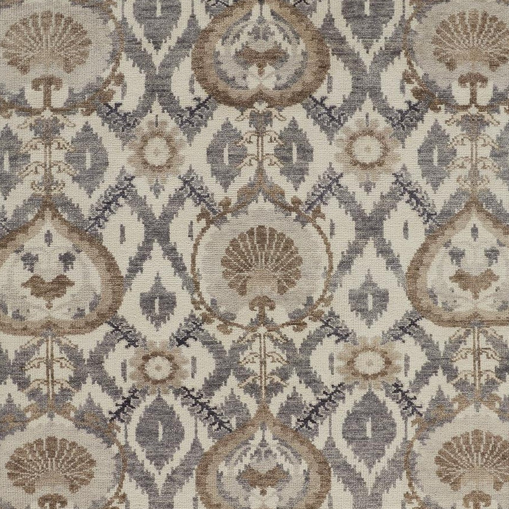 12 x 15 Ivory Gray & Taupe Wool Floral Hand Knotted Stain Resistant Rug