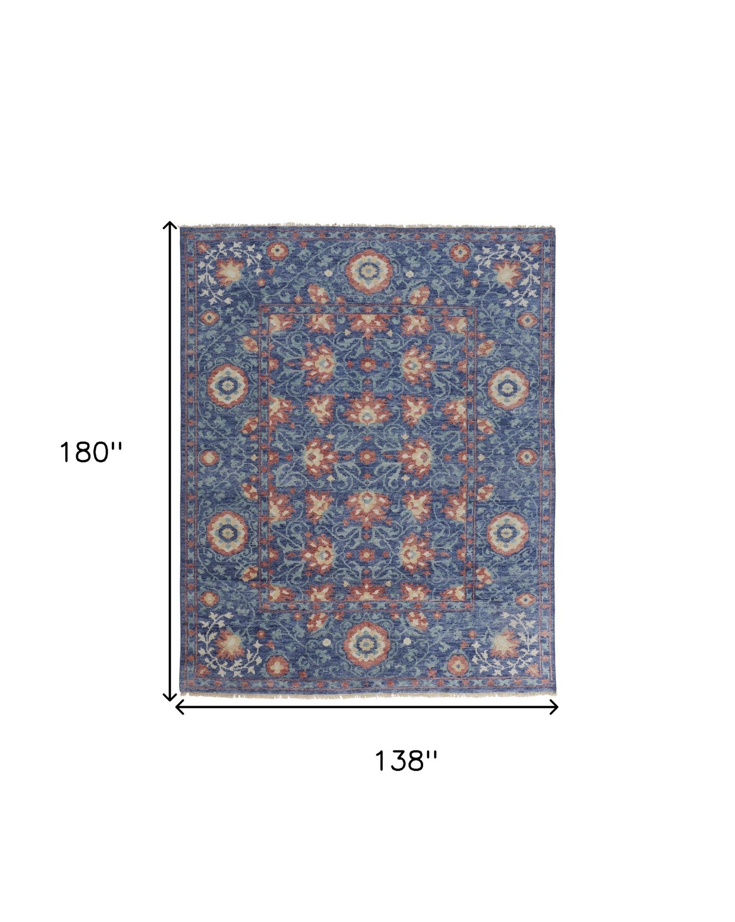 12 x 15 Blue & Red Wool Floral Hand Knotted Stain Resistant Rug