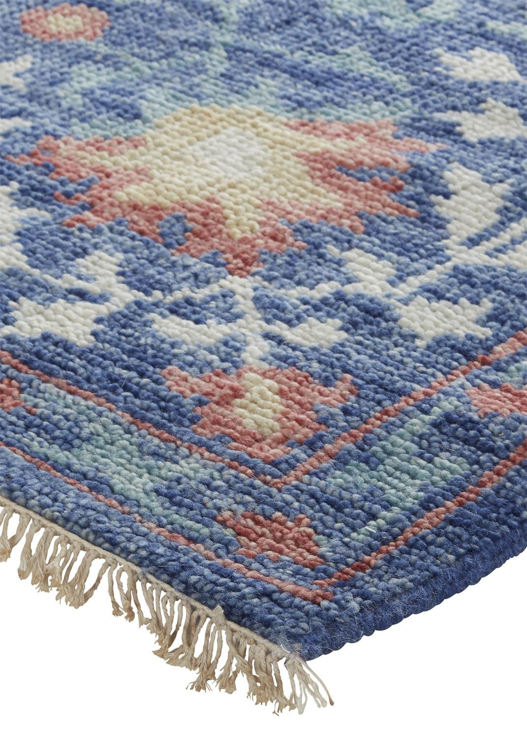 12 x 15 Blue & Red Wool Floral Hand Knotted Stain Resistant Rug