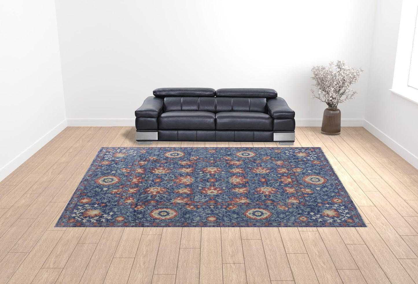 12 x 15 Blue & Red Wool Floral Hand Knotted Stain Resistant Rug