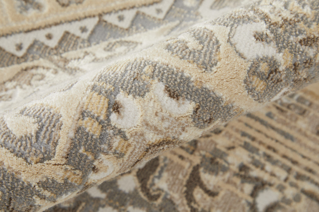 9 x 12 Brown Ivory & Tan Floral Power Loom Distressed Rug