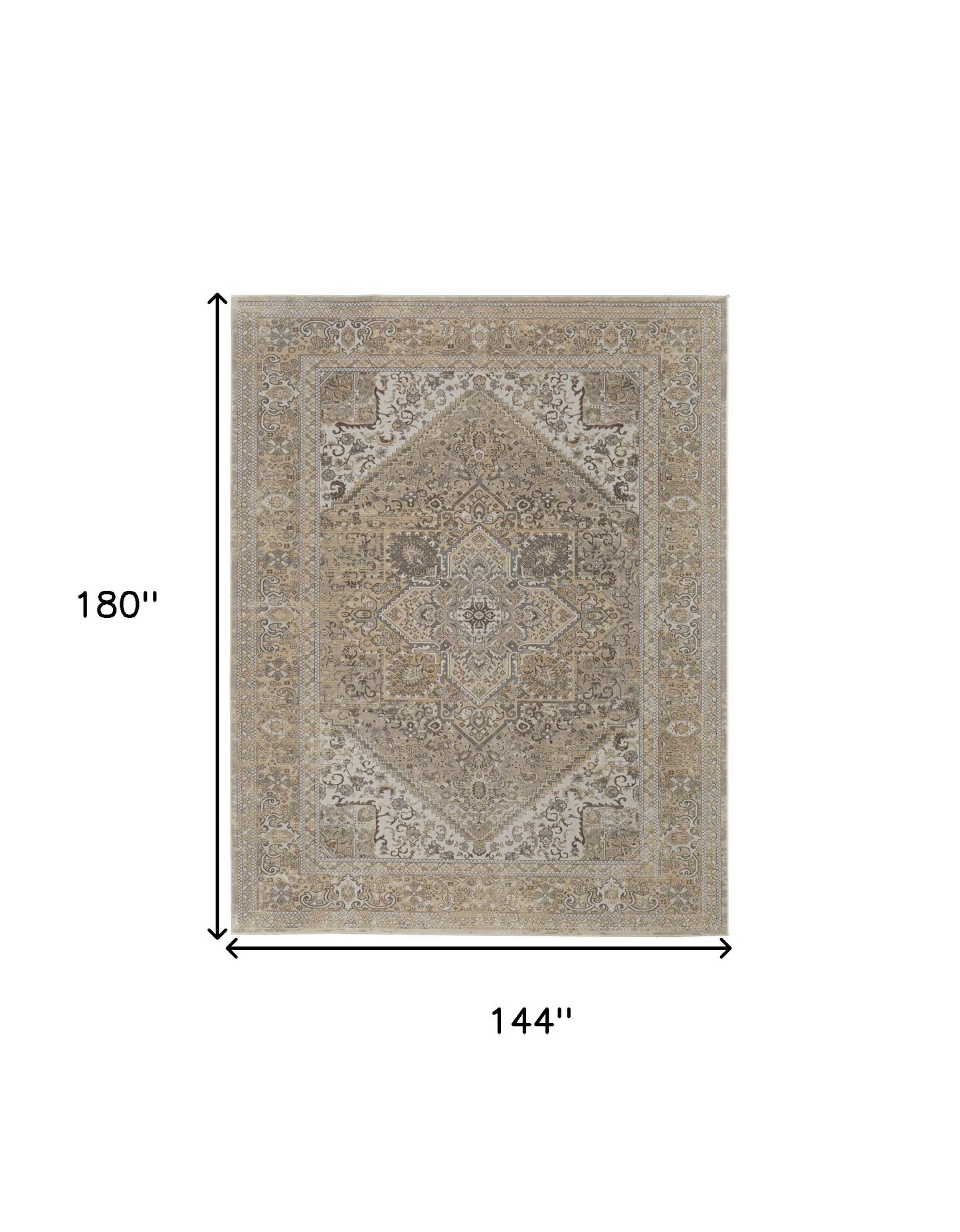 12 x 15 Brown Ivory & Tan Floral Power Loom Distressed Rug