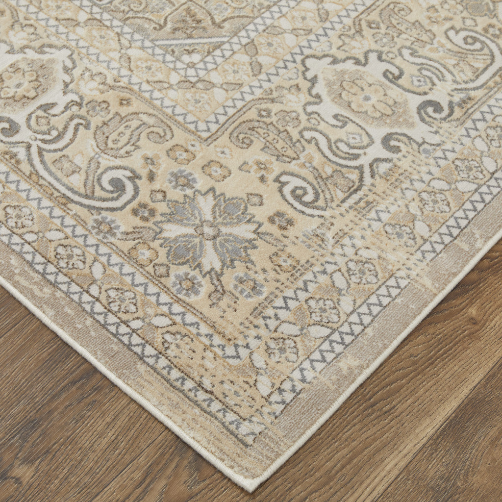 12 x 15 Brown Ivory & Tan Floral Power Loom Distressed Rug