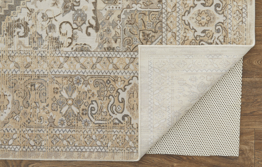 12 x 15 Brown Ivory & Tan Floral Power Loom Distressed Rug