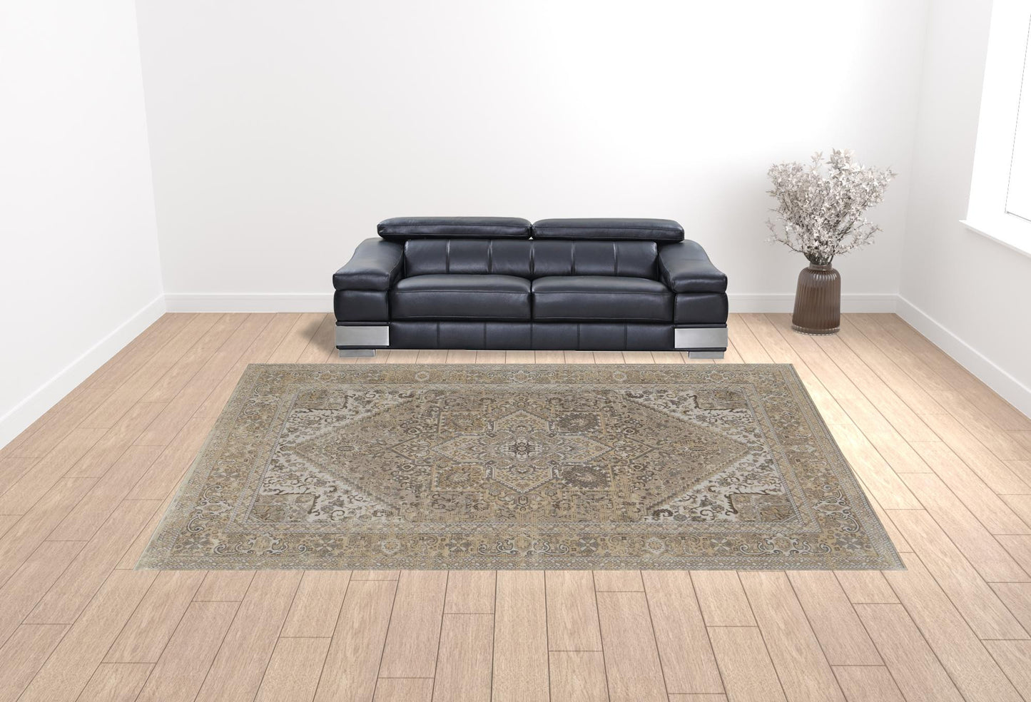 12 x 15 Brown Ivory & Tan Floral Power Loom Distressed Rug