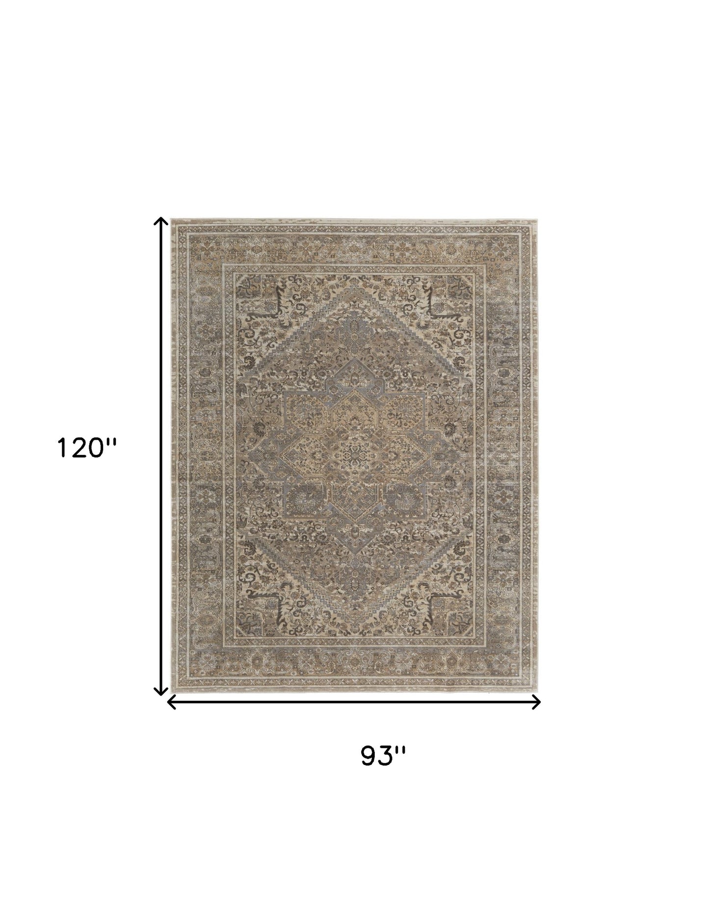 8 x 10 Tan Brown & Ivory Floral Power Loom Distressed Rug