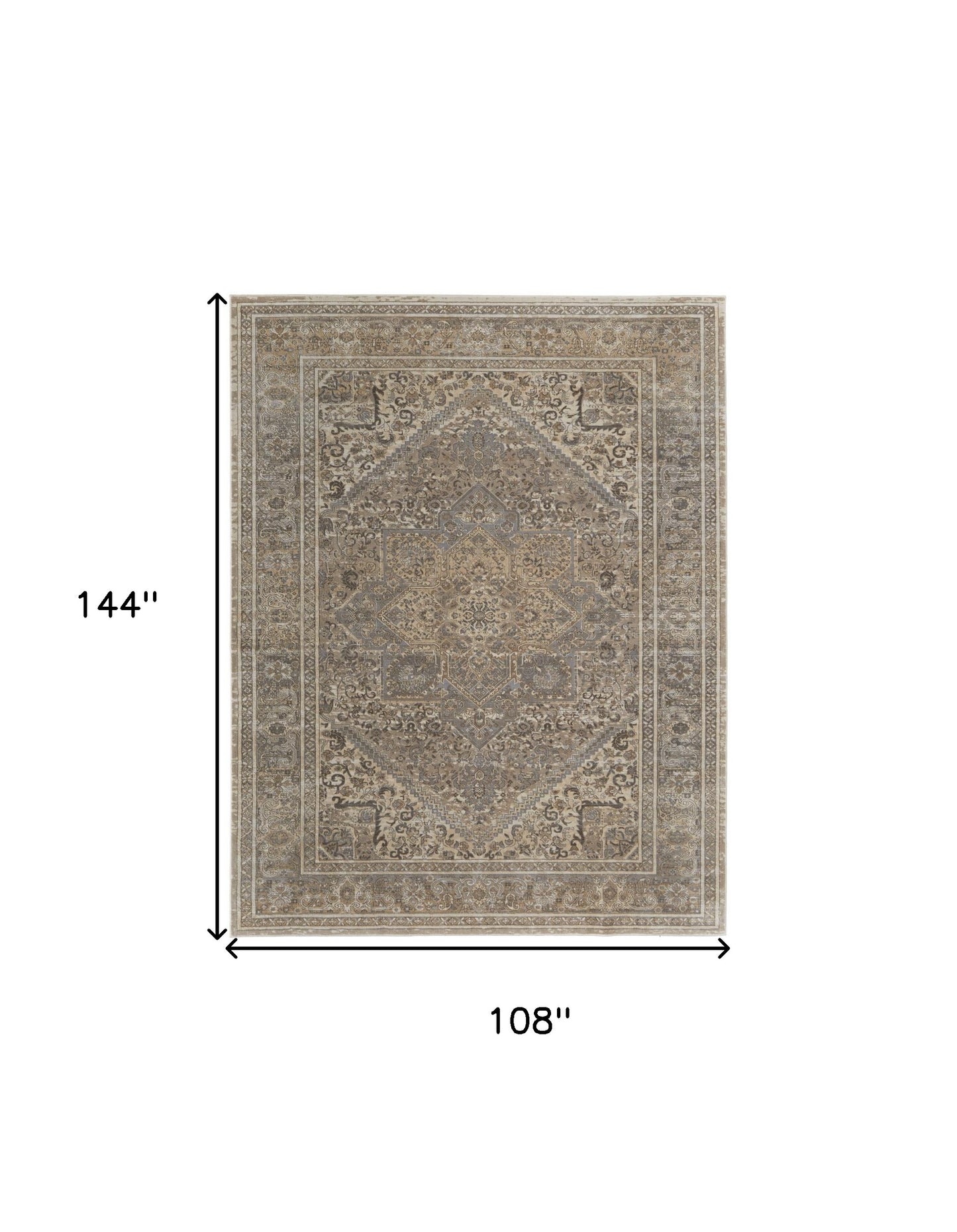 9 x 12 Tan Brown & Ivory Floral Power Loom Distressed Rug