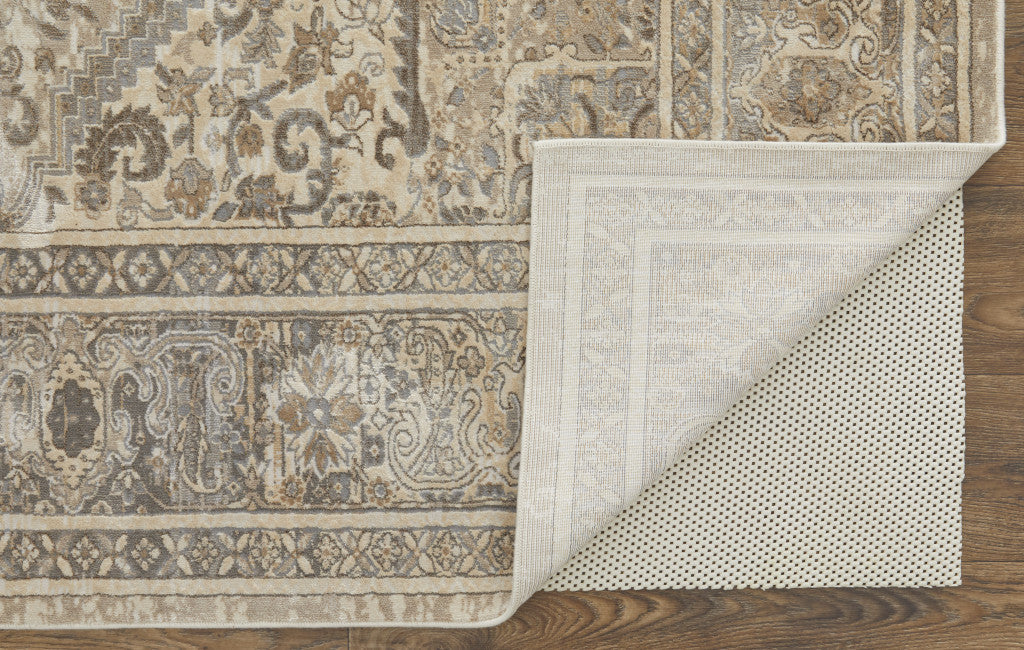 12 x 15 Tan Brown & Ivory Floral Power Loom Distressed Rug