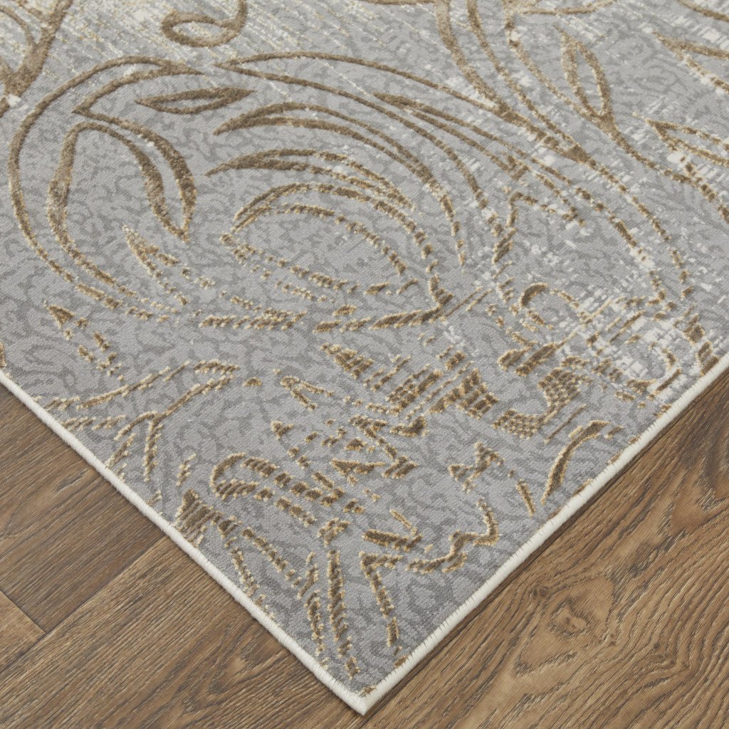 9 x 12 Silver Tan & Gray Floral Power Loom Rug
