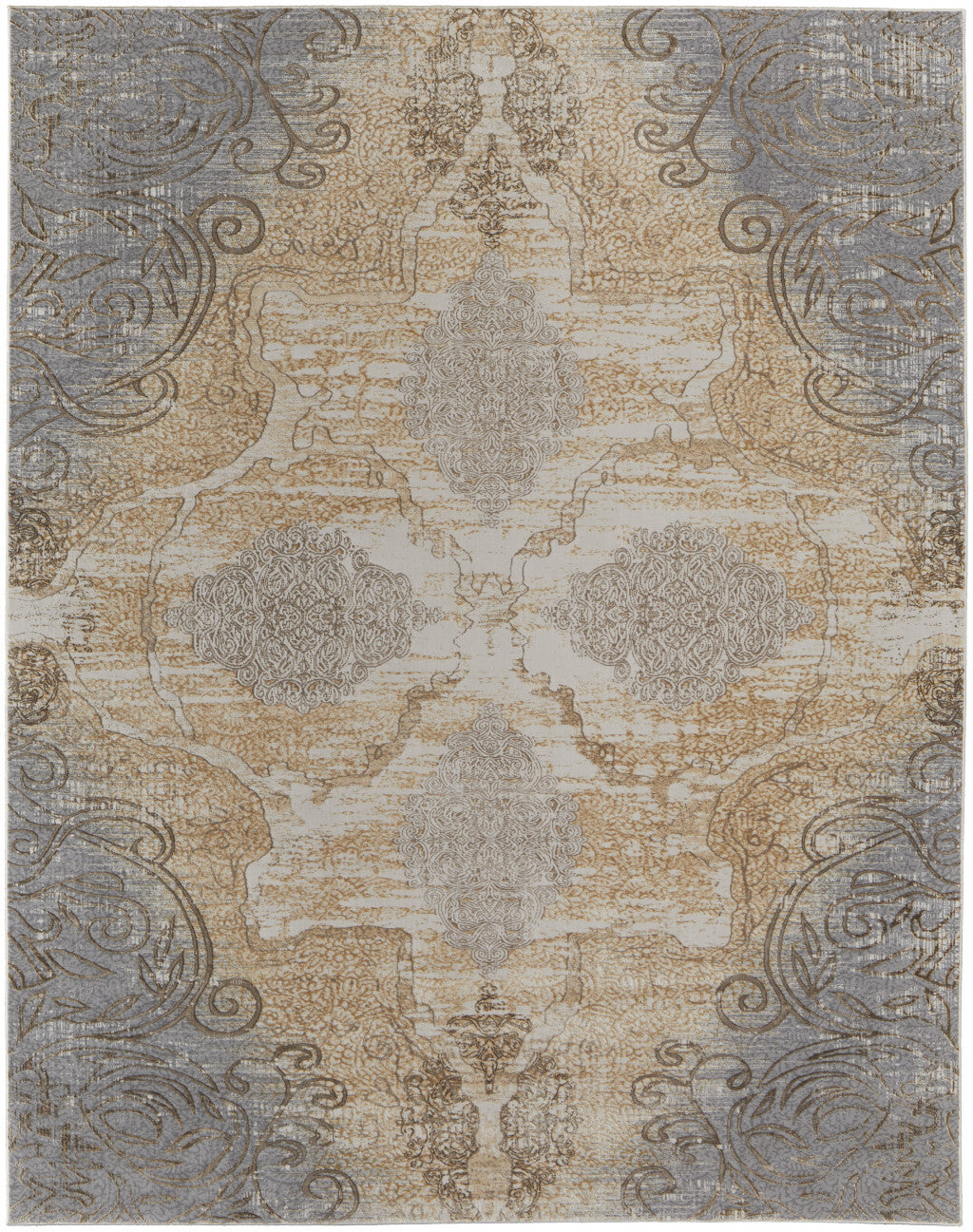 12 x 15 Silver Tan & Gray Floral Power Loom Rug