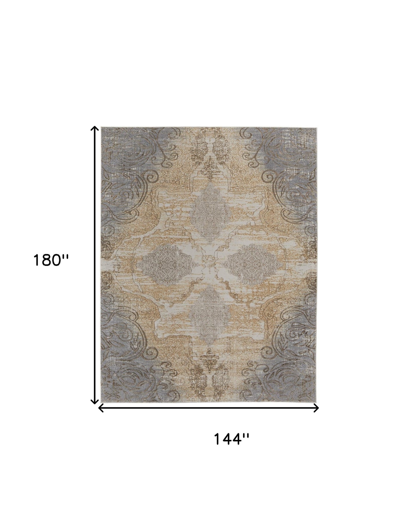 12 x 15 Silver Tan & Gray Floral Power Loom Rug