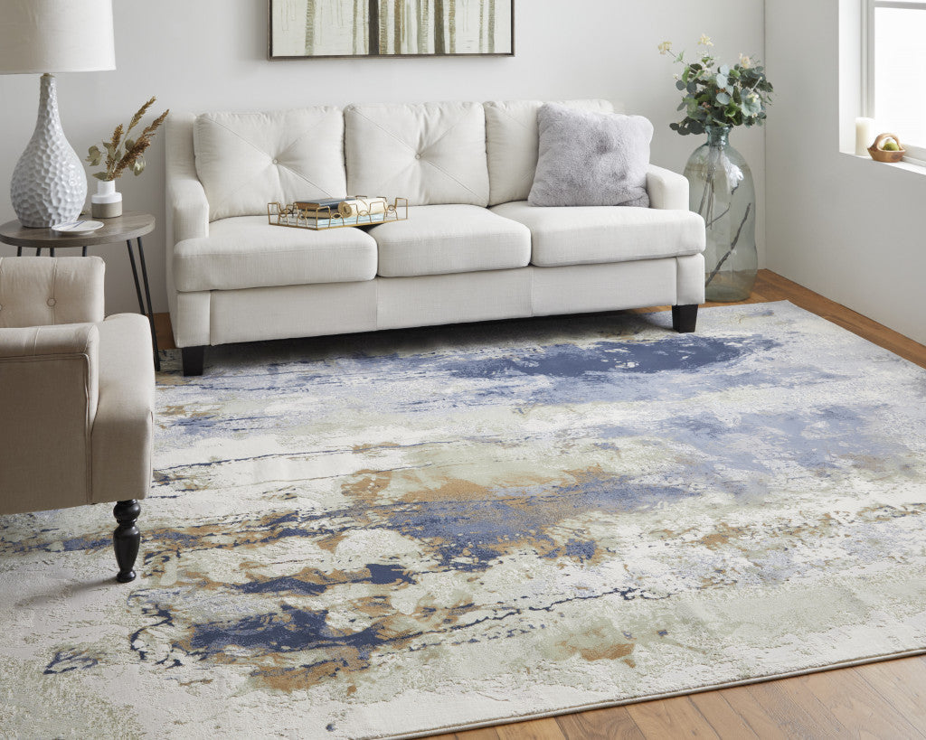 12 x 15 Blue Orange & Ivory Power Loom Rug