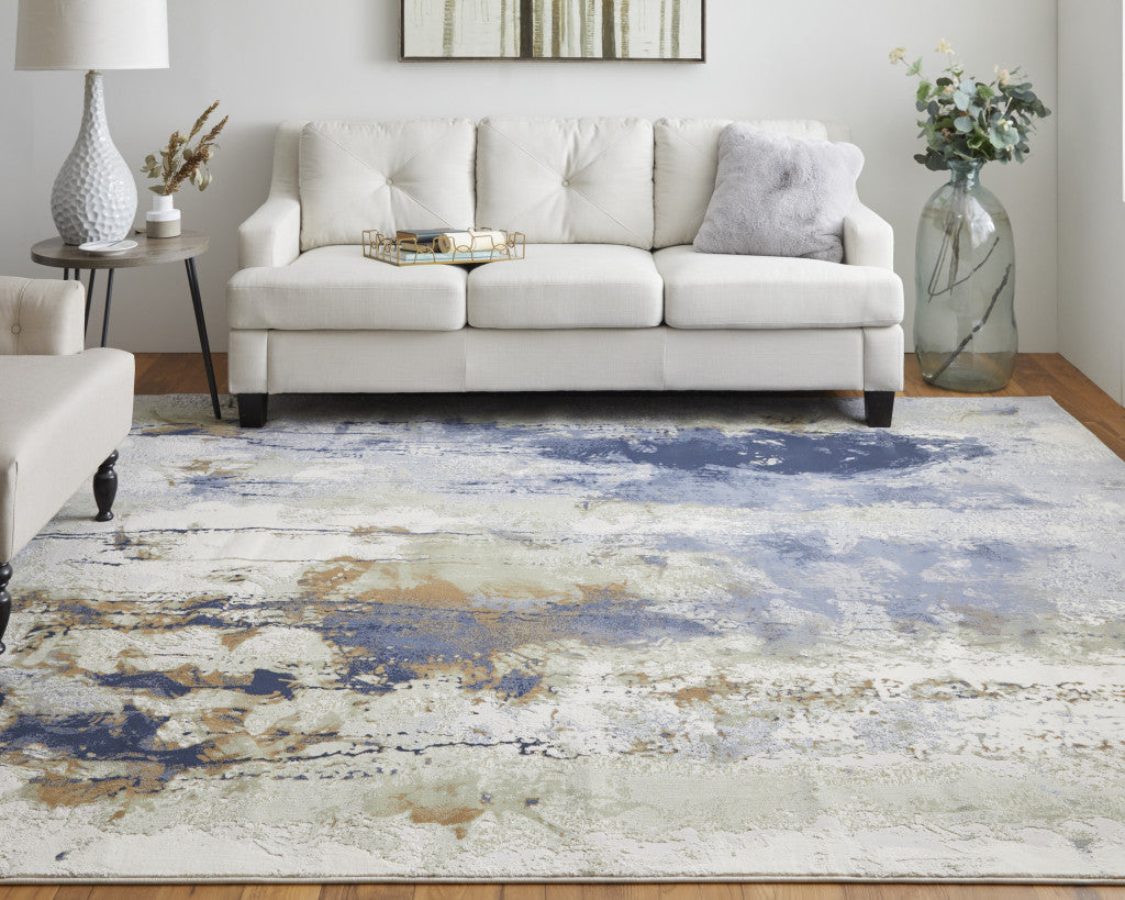 12 x 15 Blue Orange & Ivory Power Loom Rug