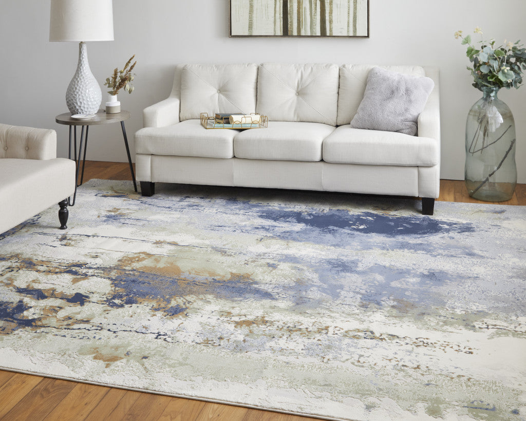 12 x 15 Blue Orange & Ivory Power Loom Rug