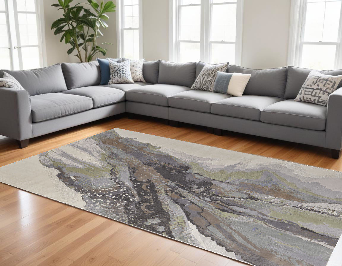 10 x 13 Green & Brown Power Loom Rug