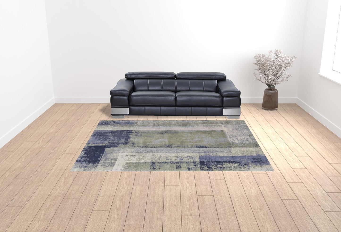 9 x 12 Blue Green & Ivory Power Loom Distressed Rug