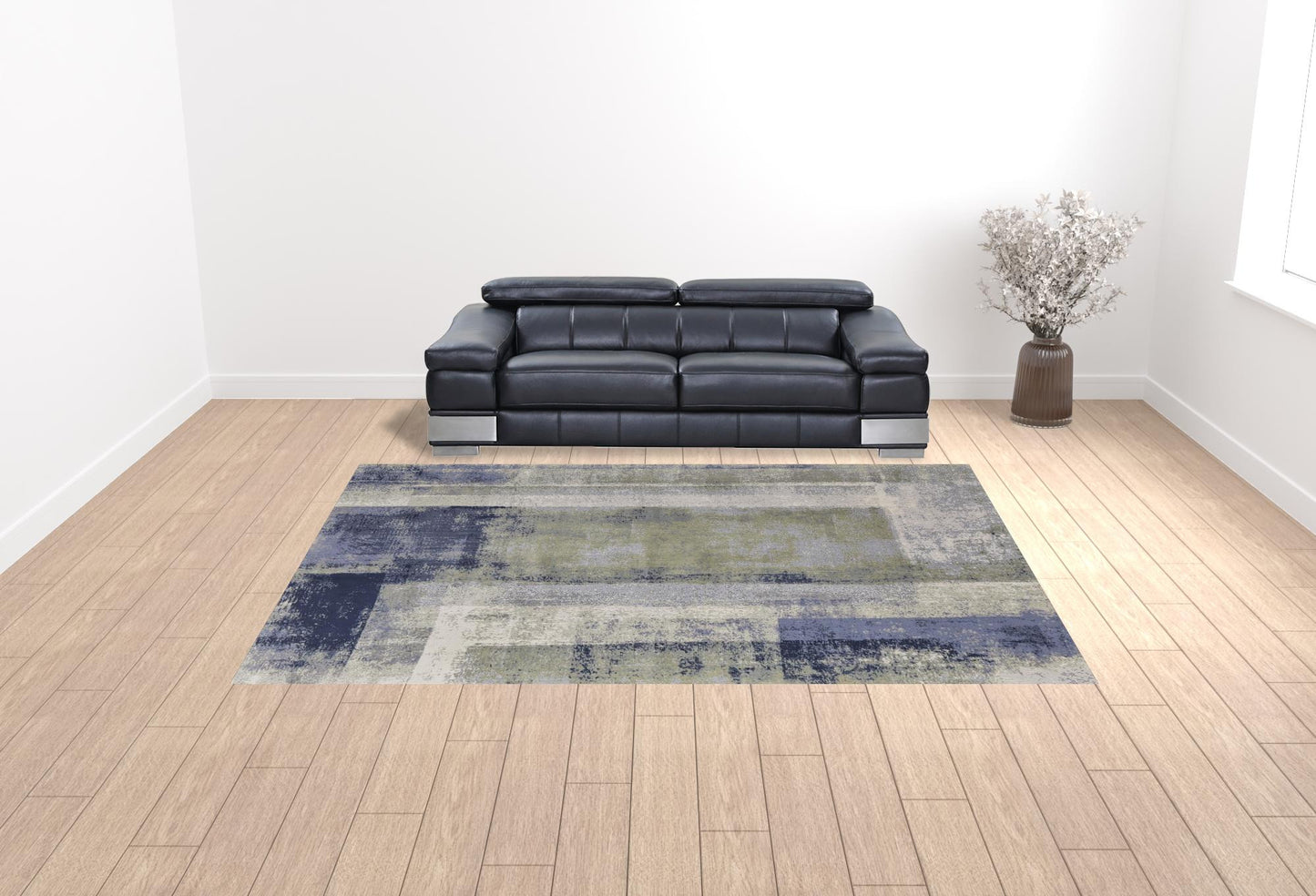 10 x 13 Blue Green & Ivory Power Loom Distressed Rug