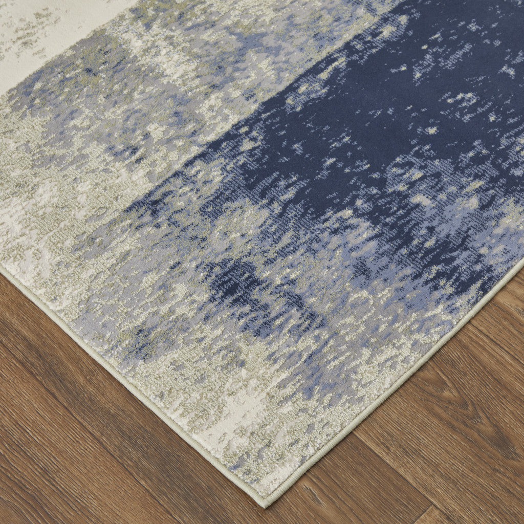 10 x 13 Blue Green & Ivory Power Loom Distressed Rug