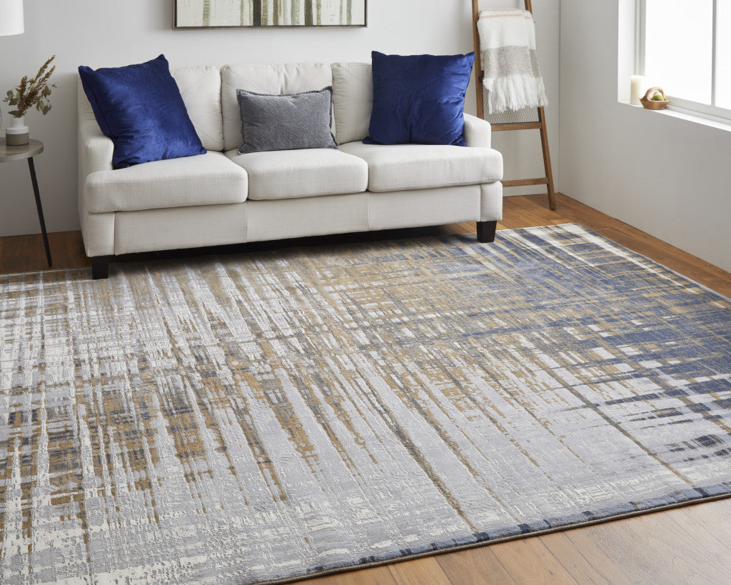 10 x 13 Blue Orange & Gray Power Loom Rug
