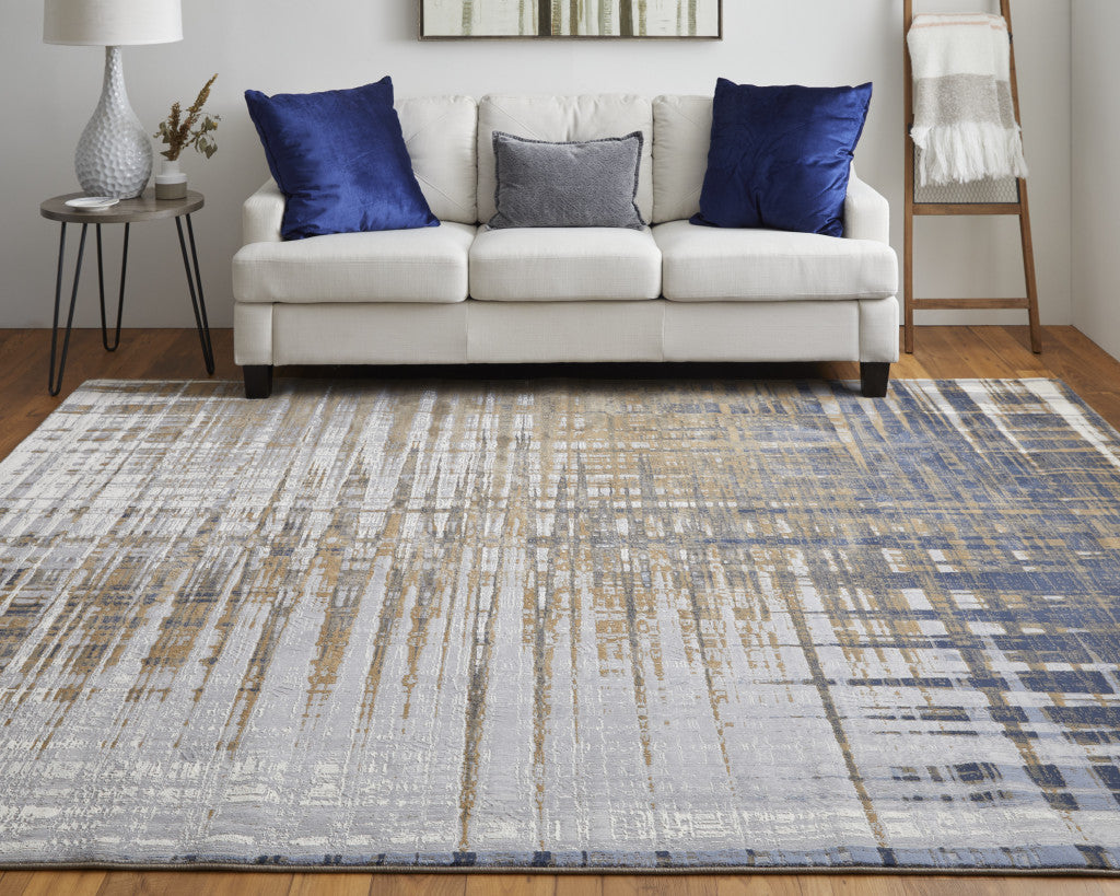 10 x 13 Blue Orange & Gray Power Loom Rug