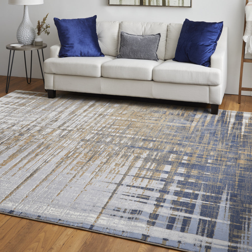 10 x 13 Blue Orange & Gray Power Loom Rug