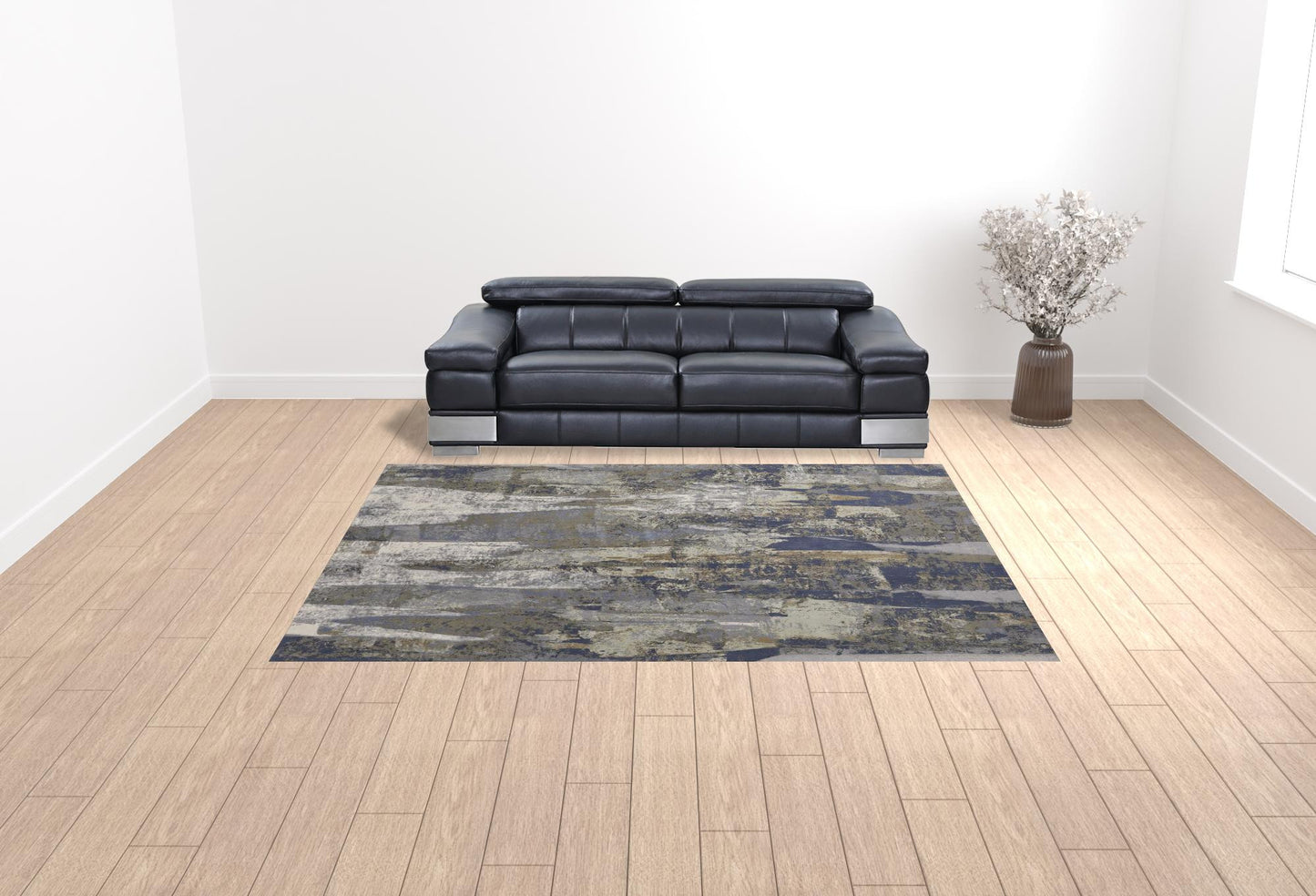 9 x 12 Blue Gray & Tan Power Loom Distressed Rug
