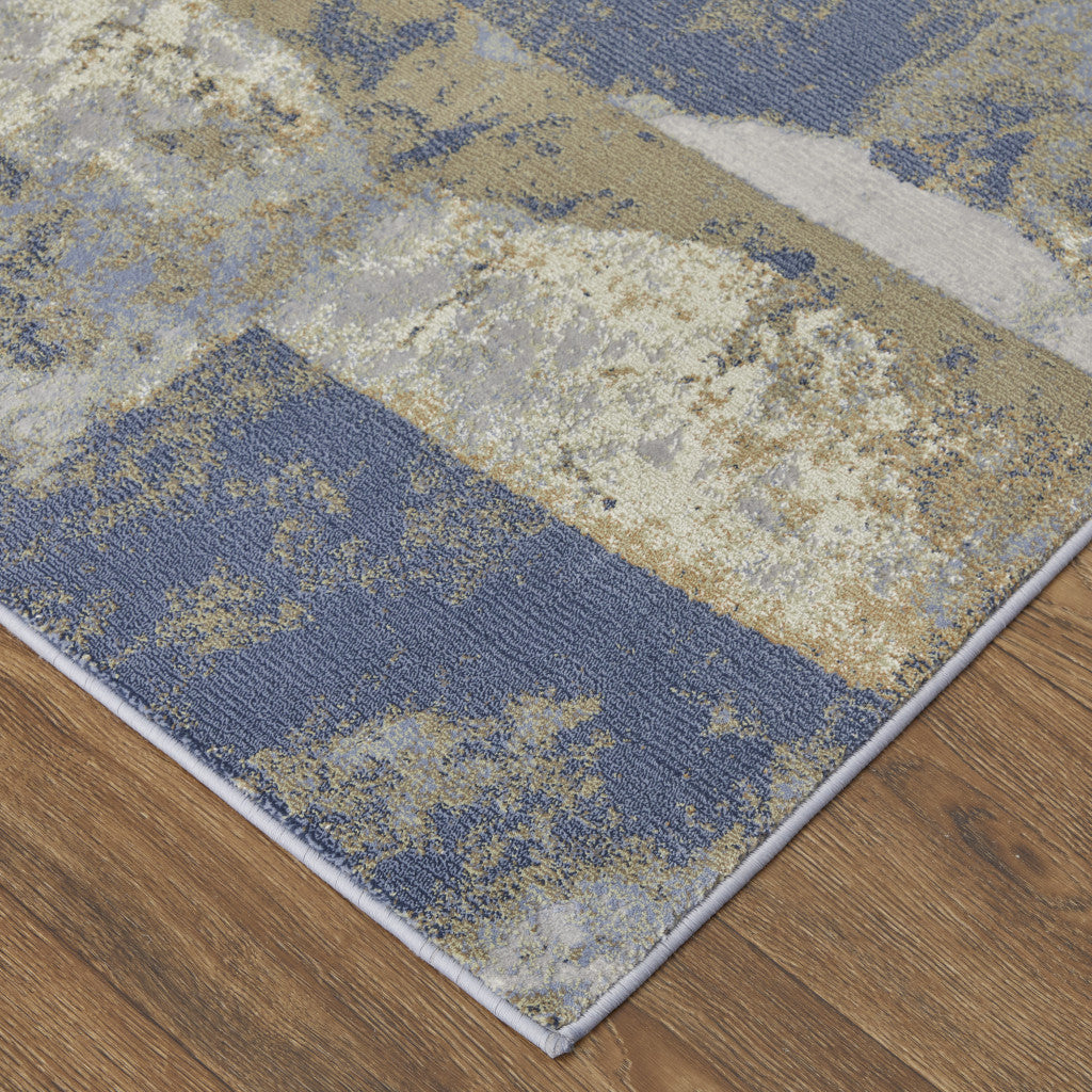 9 x 12 Blue Gray & Tan Power Loom Distressed Rug