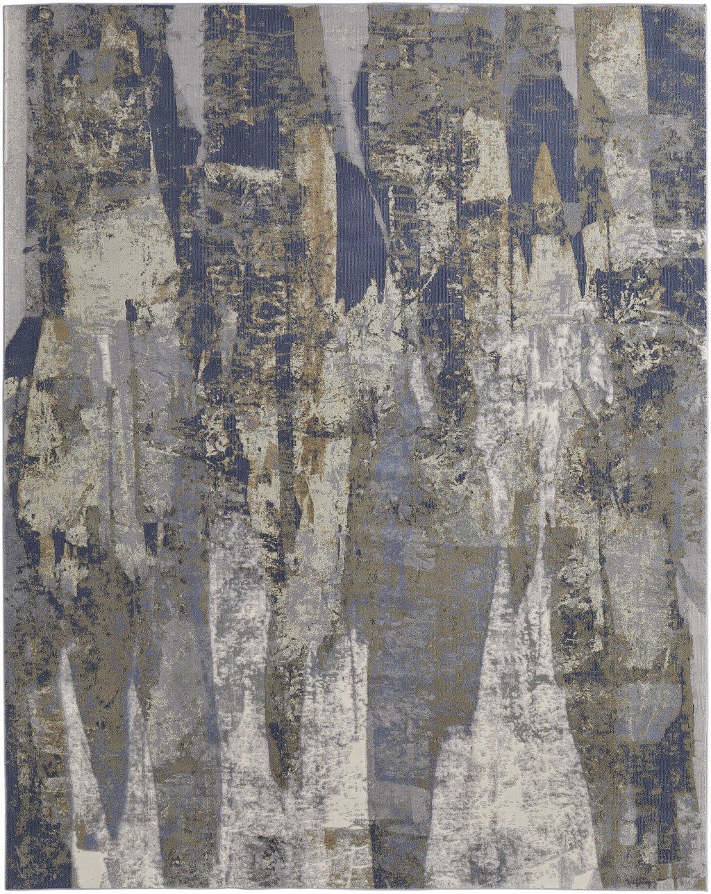 10 x 13 Blue Gray & Tan Power Loom Distressed Rug