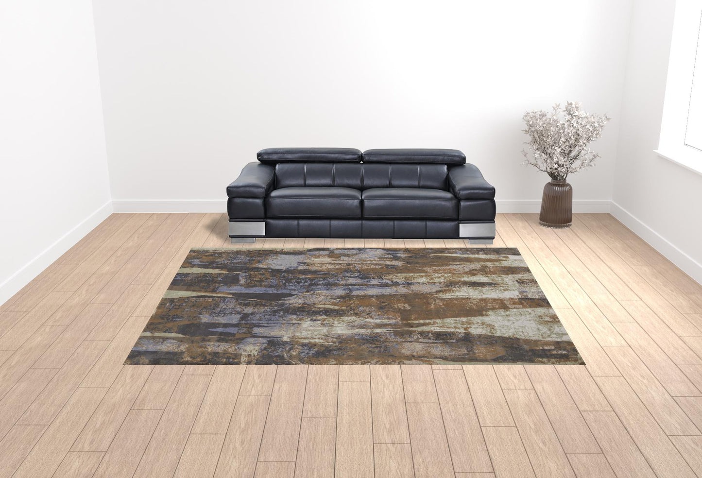 10 x 13 Brown Blue & Ivory Power Loom Distressed Rug