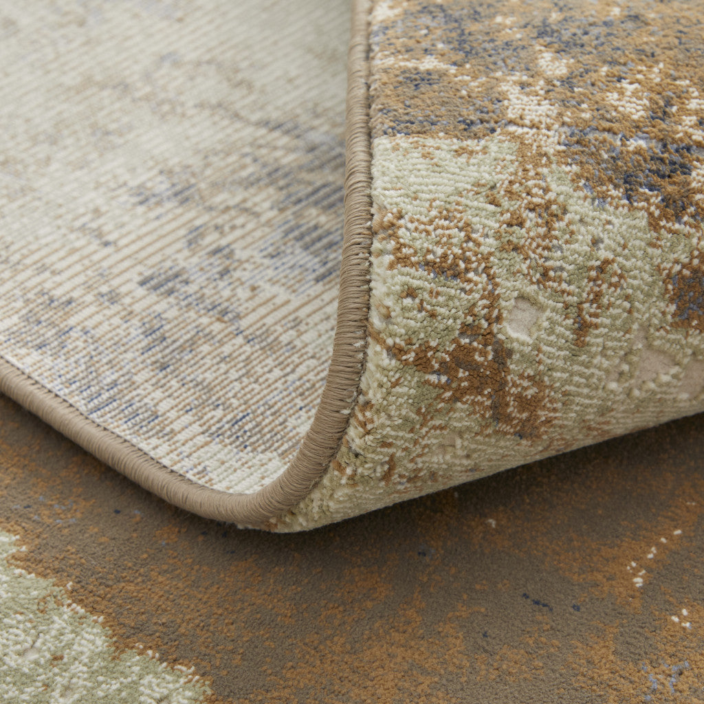 10 x 13 Brown Blue & Ivory Power Loom Distressed Rug