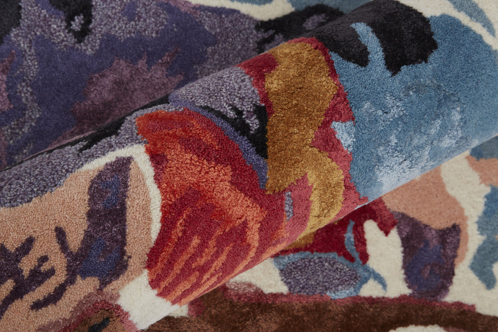 9 x 12 Blue & Red Floral Hand Tufted Rug