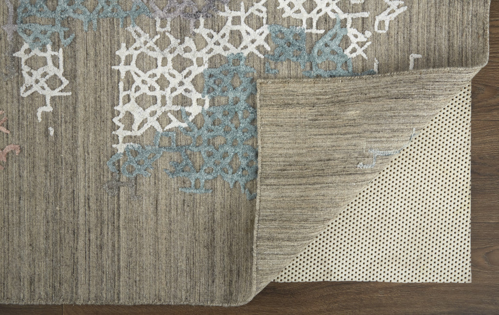 12 x 15 Pink Blue & Taupe Hand Woven Distressed Rug
