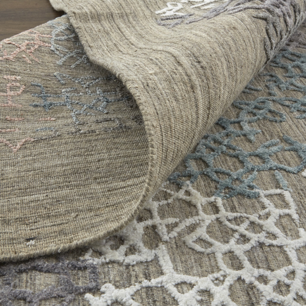 12 x 15 Pink Blue & Taupe Hand Woven Distressed Rug