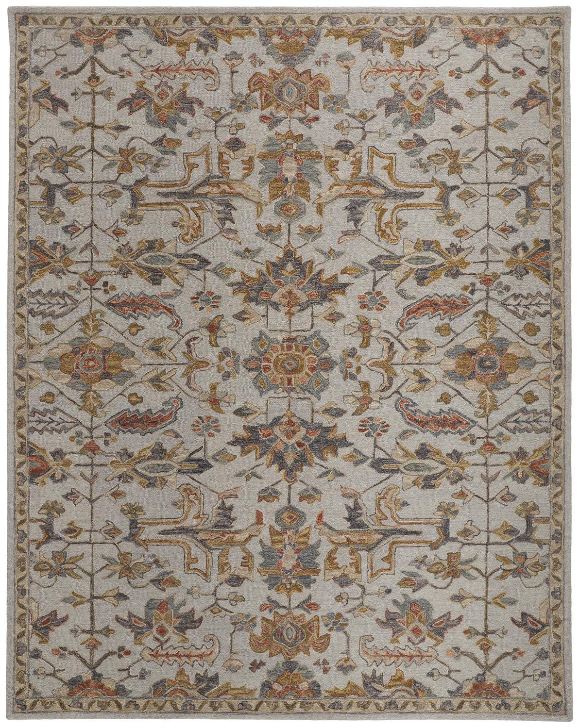 8 x 10 Gray & Gold Wool Floral Tufted Handmade Stain Resistant Rug