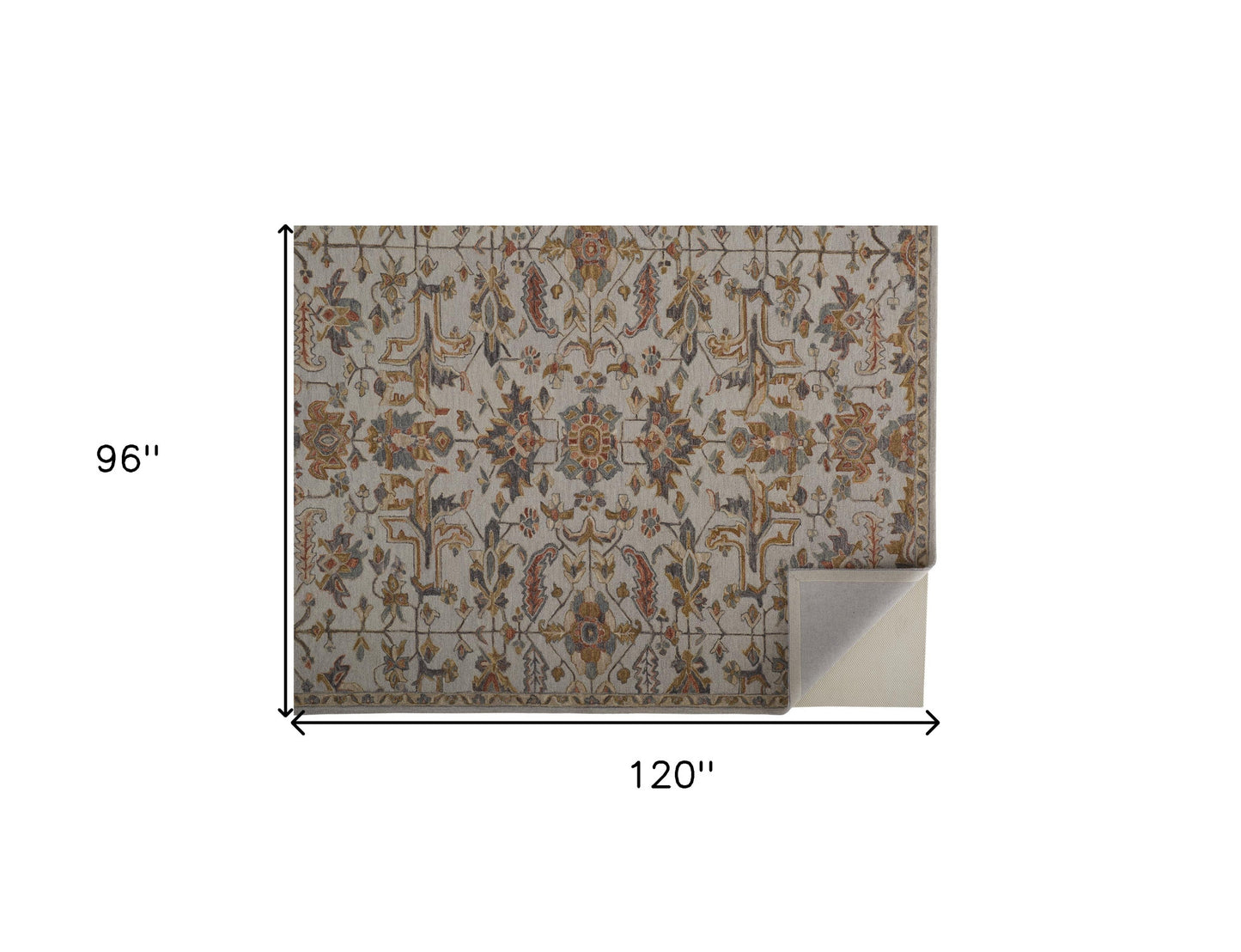 8 x 10 Gray & Gold Wool Floral Tufted Handmade Stain Resistant Rug