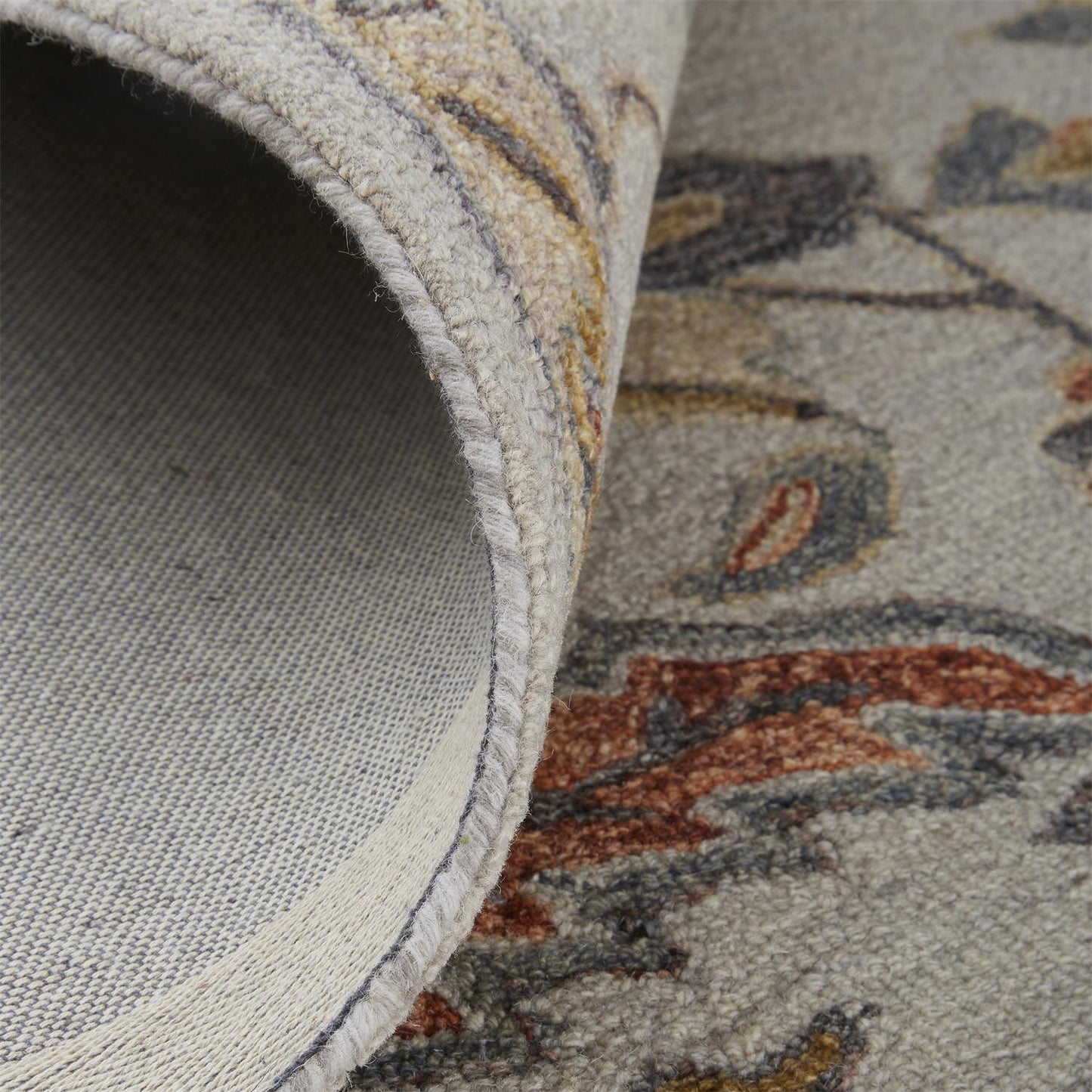 8 x 10 Gray & Gold Wool Floral Tufted Handmade Stain Resistant Rug