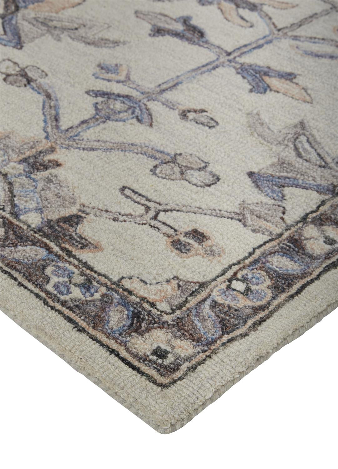 8 x 10 Ivory & Gray Wool Floral Tufted Handmade Stain Resistant Rug